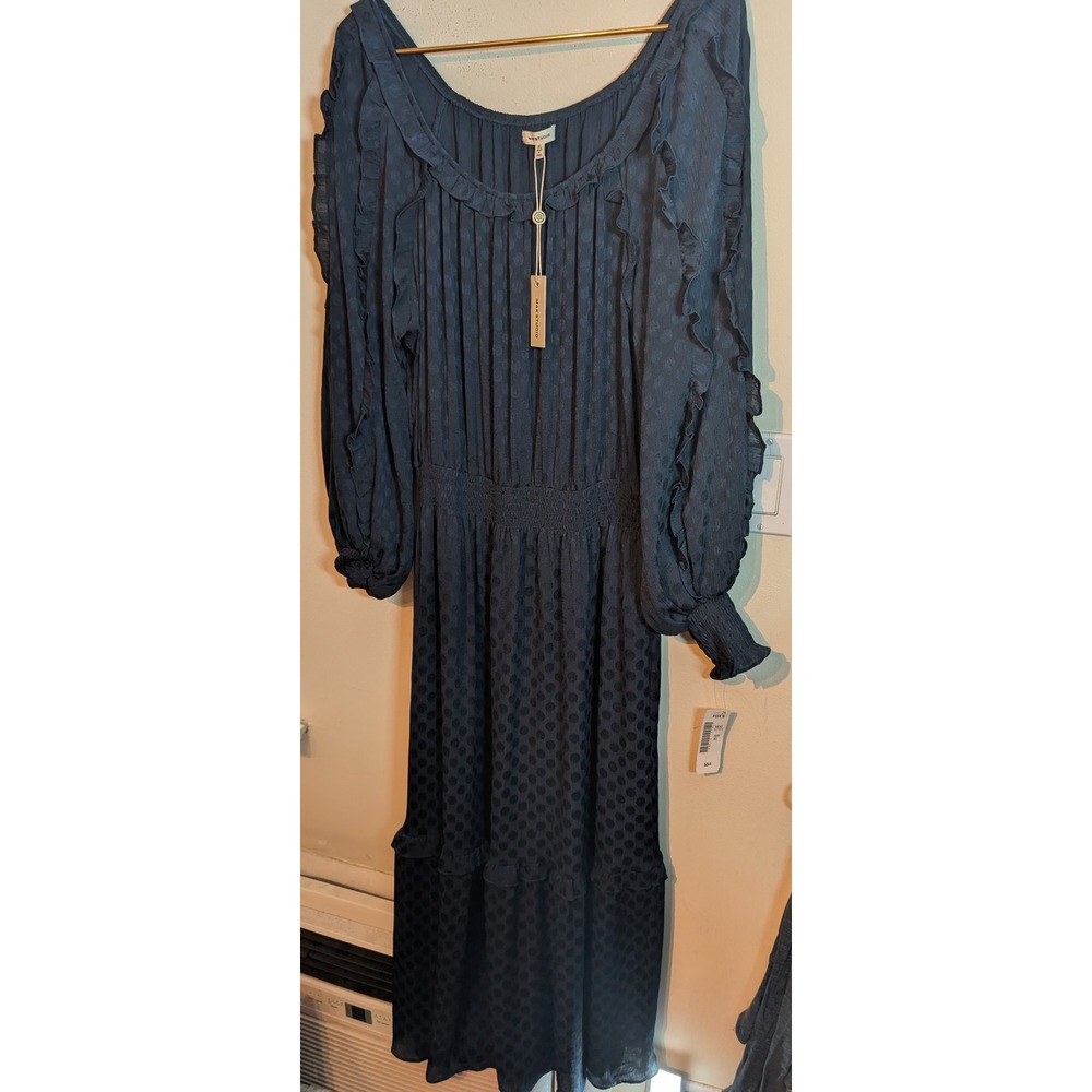 Max Studio Women's Jacquard Shine Dot Long Sleeve Midi Dress